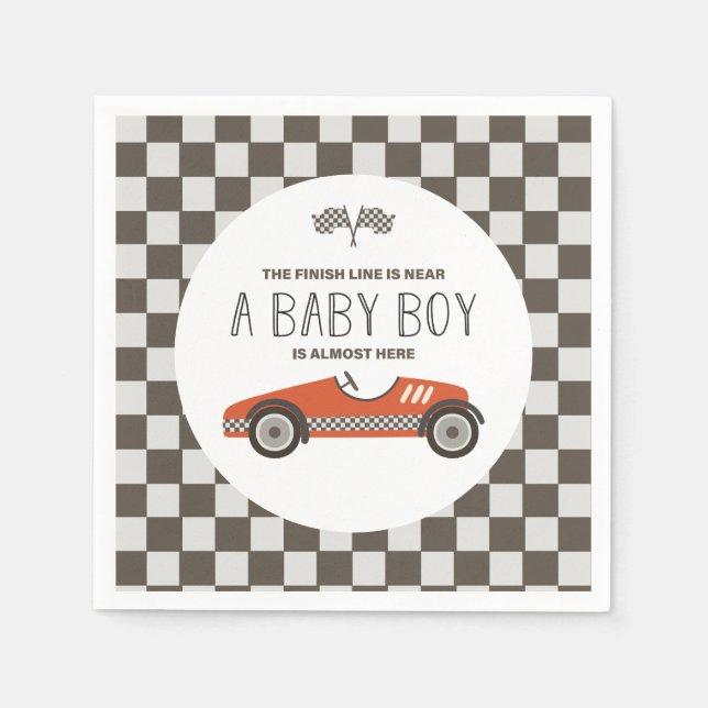 Vintage Red Race Car Baby Shower Napkins (Front)