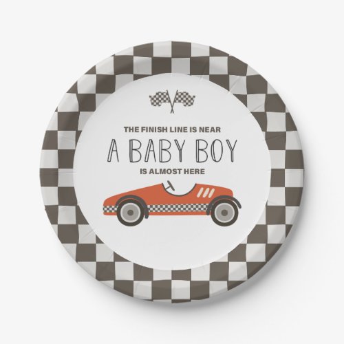 Vintage Red Race Car Baby Shower Paper Plates