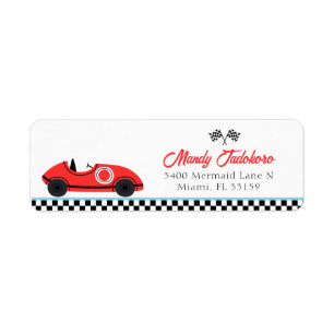 Vintage Red Race Car Birthday  Label
