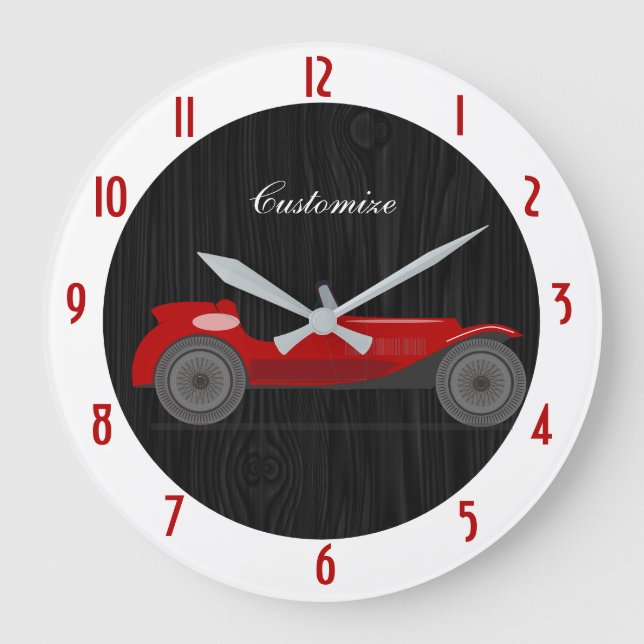 Vintage Red Race Car Black Red Customize Large Clo Clock (Front)