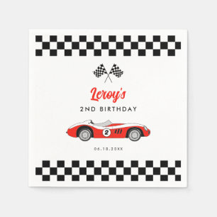 Vintage Red Race Car Boy 2nd Birthday Party Napkins