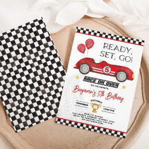 Vintage Red Race Car Boy Birthday Party Invitation