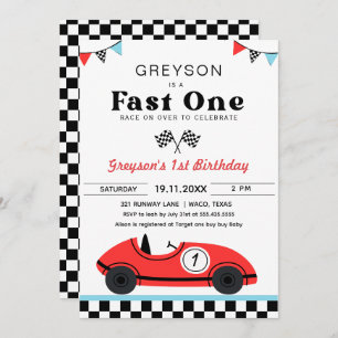 Vintage Red Race Car First Birthday Fast One Invitation