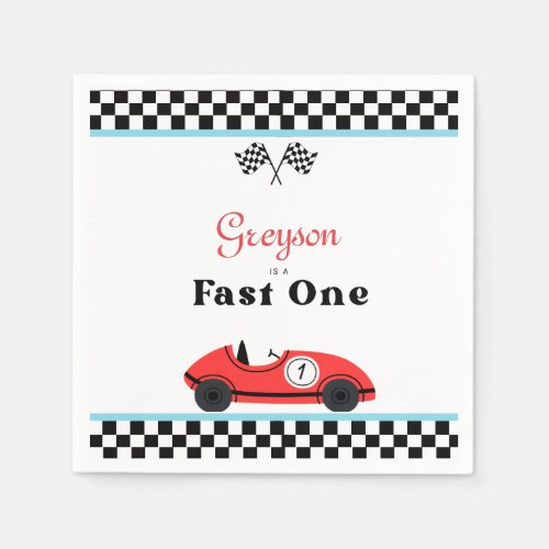 Vintage Red Race Car First Birthday Fast One Napkins
