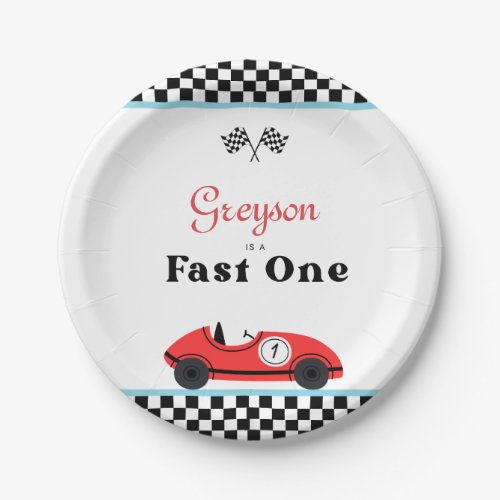 Vintage Red Race Car First Birthday Fast One Paper Plates