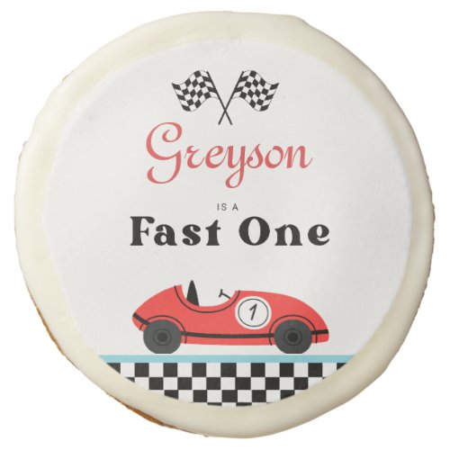 Vintage Red Race Car First Birthday Fast One Sugar Cookie