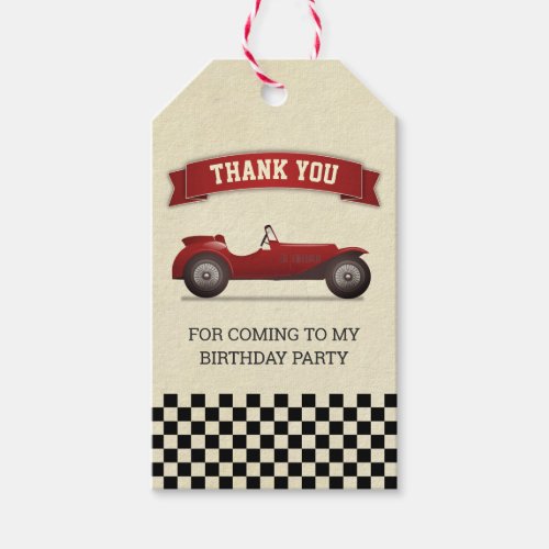 Vintage Red Race Car Kids Birthday Party Favor Gift Tags