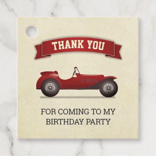 Vintage Red Race Car Kids Birthday Party Favor Tags