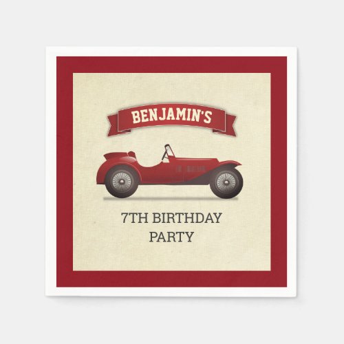 Vintage Red Race Car Kids Birthday Party Paper Napkins