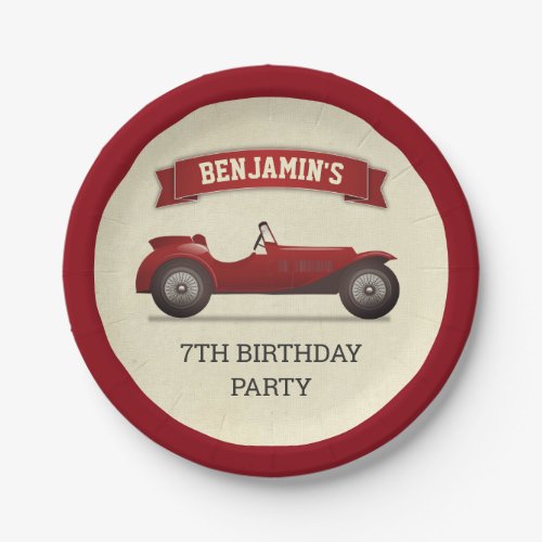 Vintage Red Race Car Kids Birthday Party Paper Plates