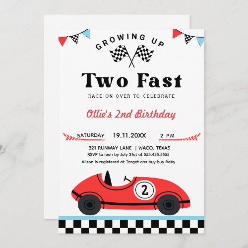 Vintage Red Race Car TWO Fast Birthday   Invitation
