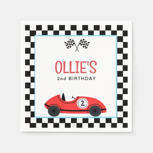 Vintage Red Race Car TWO Fast Birthday Napkins