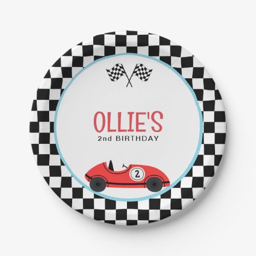 Vintage Red Race Car TWO Fast Birthday Paper Plates
