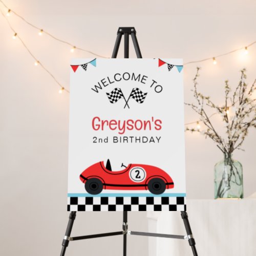 Vintage Red Race Car TWO Fast Birthday Welcome Foam Board