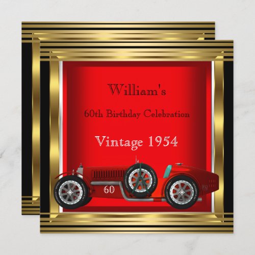 Vintage Red Racing Car Mans 60th Birthday Party 2 Invitation