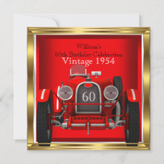 Vintage Red Racing Car Mans 60th Birthday Party Invitation