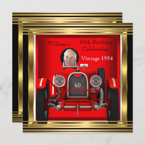 Vintage Red Racing Car Mans 60th Birthday Photo 2 Invitation