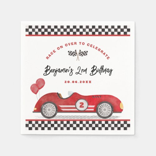 Vintage Red Racing Car Two Fast Boy 2nd Birthday Napkins