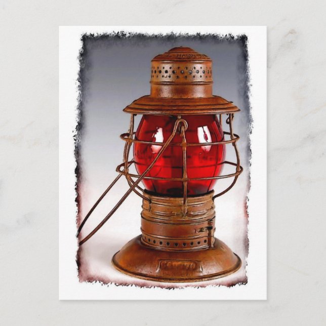 Vintage Red Railroad Lantern Postcard (Front)