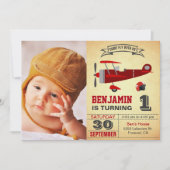 Vintage Red Retro Airplane Birthday Invitation (Front)