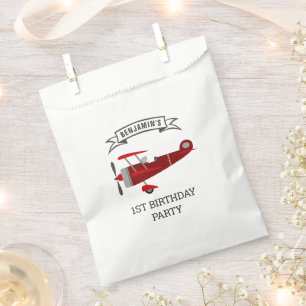 Vintage Red Retro Airplane Birthday Party Favor Bag