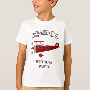 Vintage Red Retro Airplane Birthday Party T-Shirt