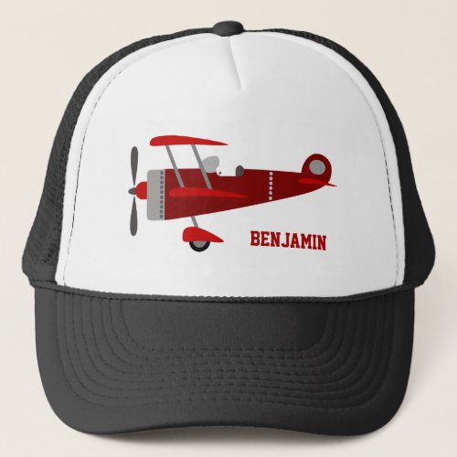 Vintage Red Retro Airplane Kids Trucker Hat