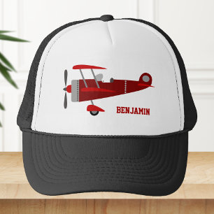 Vintage Red Retro Airplane Kids Trucker Hat