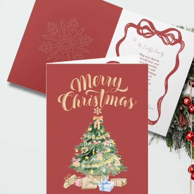 Vintage Red Retro Christmas Tree Card (Creator Uploaded)