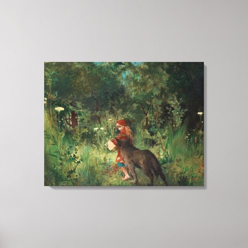 Vintage Red Riding Hood and the Wolf in the forest Canvas Print