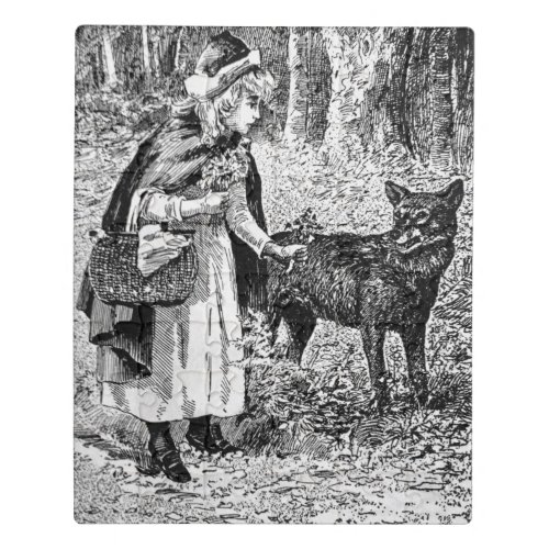 Vintage Red Riding Hood in Woods Wolf Black White Jigsaw Puzzle