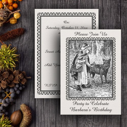 Vintage Red Riding Hood Wolf Birthday Party Invitation