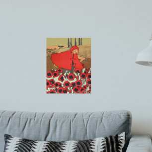 Vintage Red Riding Hood Wolf Poppy Flowers Poster