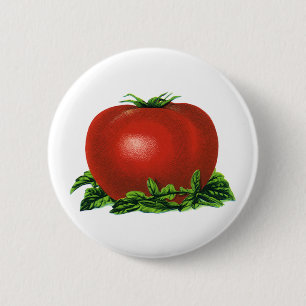 Vintage Red Ripe Tomato, Vegetables and Fruits Button