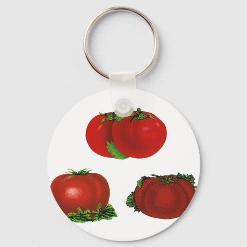 Vintage Red Ripe Tomatoes Food Fruits Vegetables Keychain