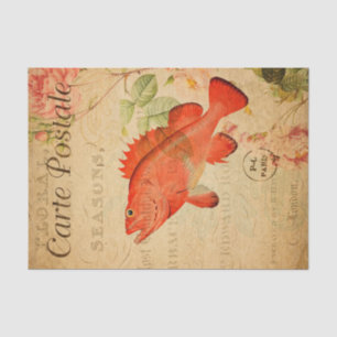 Vintage Red Rock Fish Floral Flowers French Tissue Paper