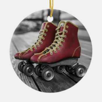 Vintage Red Roller Skates Christmas Ornament by holiday_store at Zazzle