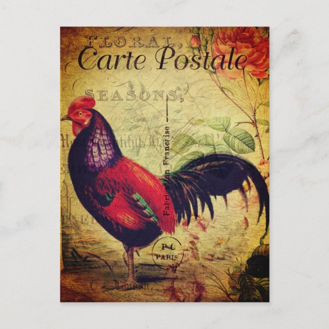Vintage Red Rooster Postcard (Front)