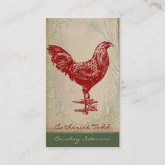 Vintage Red Rooster Shabby Chic Interior Design Business Card