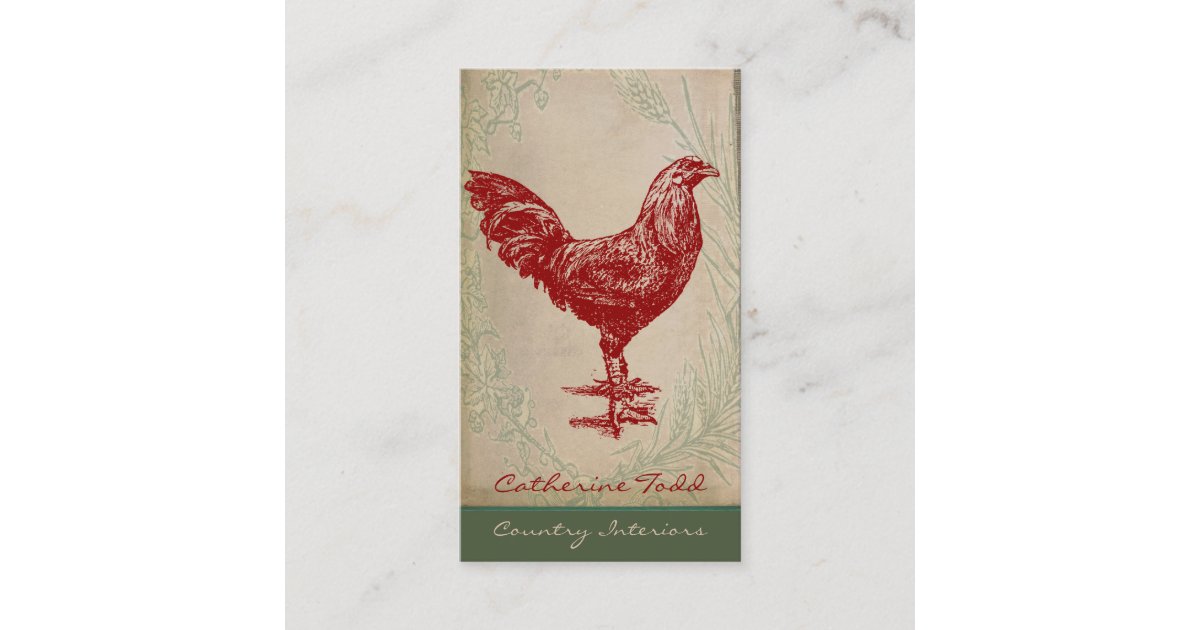 Vintage Red Rooster Shabby Chic Interior Design Business Card | Zazzle.com