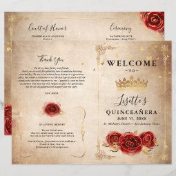 Vintage Red Rose and Gold Quinceanera Program | Zazzle