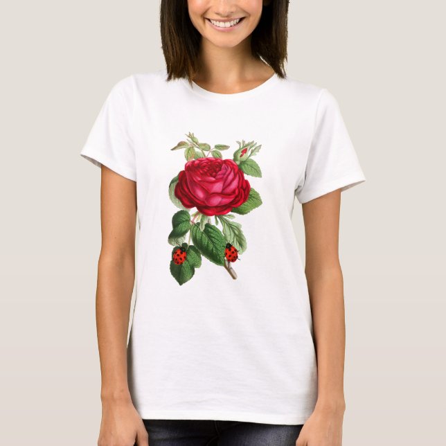 Vintage Red Rose and Ladybugs  T-Shirt (Front)
