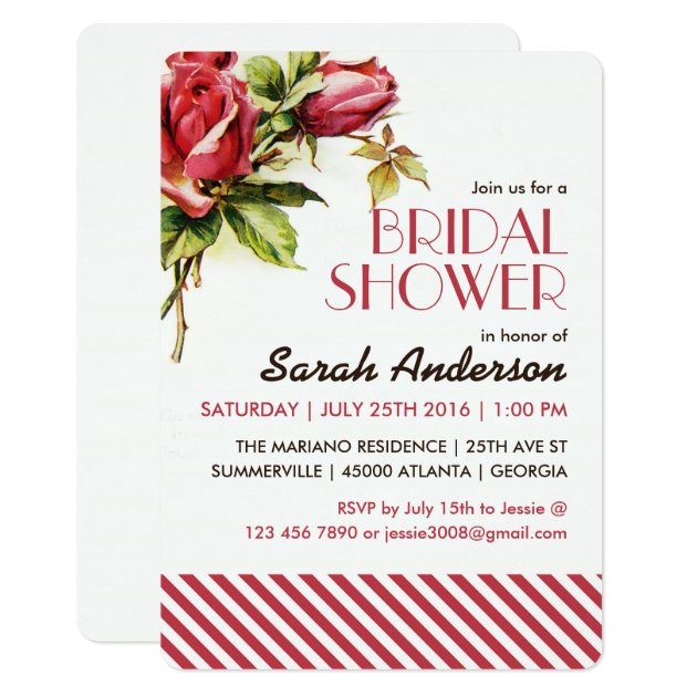 Vintage Red Rose And Stripes Pattern Invitation