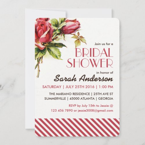 Vintage Red Rose and Stripes Pattern Invitation