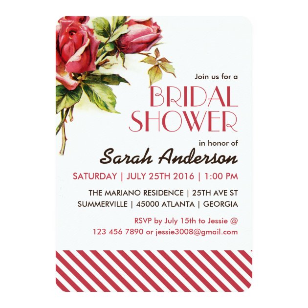 Vintage Red Rose And Stripes Pattern Invitation