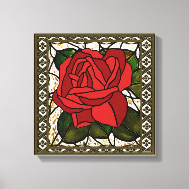 Vintage Red Rose Art Deco Canvas Print (Front)