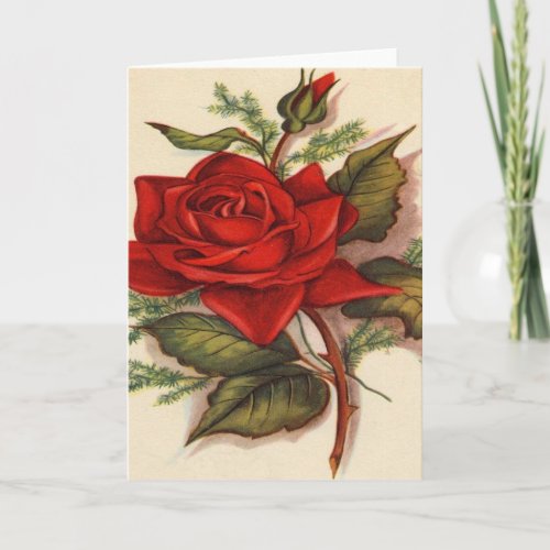 Vintage Red Rose Birthday Card