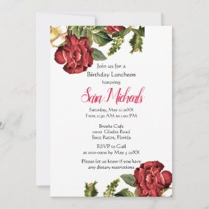 Vintage Red Rose Birthday Lunch Invitation