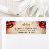 Vintage Red Rose Black Gold Crown Return Address