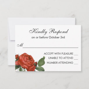 Vintage Red Rose Botanical Wedding RSVP Card
